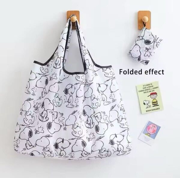 新品 大容量エコバッグ SNOOPY スヌーピー マイバッグ ホワイト 白 コンパクト 買い物袋 折りたたみ 丈夫 軽量