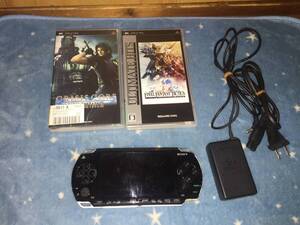PSP-1000 本体とソフト2本 動作品 電源コード ファイナルファンタジー7クライシスコア タクティクス 獅子戦争 FF