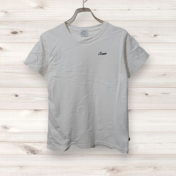 D0126 コーエン coen Tシャツ 半袖 カットソー (M) 白 ワンポイント文字