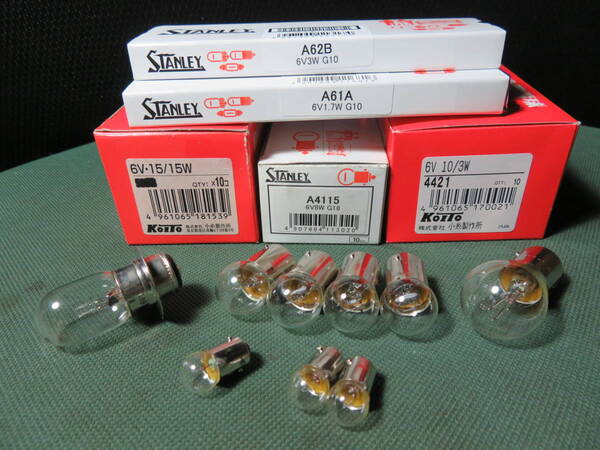 送料込 当時同様 6Vライト15/15w 電球一車分set,RV50(バンバン50)'75,'78,RV75(バンバン75 ),TS50(ハスラー50), 検 OR50,OM50,NG50,GT100,