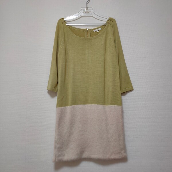 美品 プロポーション ボディドレッシング PROPORTION BODY DRESSING ニットワンピース ボートネック アンゴラ ウール L ゆったり