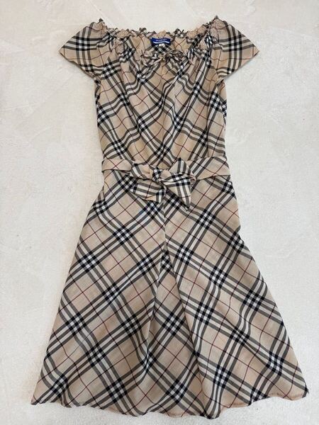 美品!!BURBERRY BLUE LABEL ノバチェック ワンピース リボン 38 M バーバリーブルーレーベル