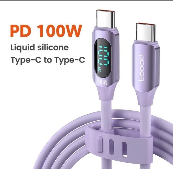 【送料込】toocki PD 100W 高速充電 LED表示 usb type c-c ケーブル シリコン製 1M パープル