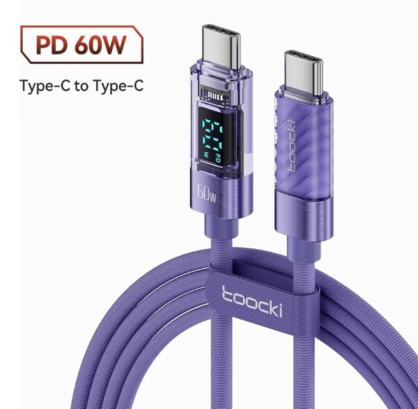 【送料込】2本セット toocki type c-c PD 急速充電ケーブル 60W パープル 1m