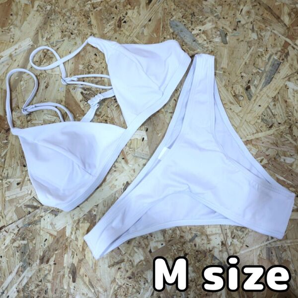 【ホワイト/M】ビキニ セクシー 三角 トライアングル ブラジリアン 水着 ハイレグ 無地 ヘルシー かっこいい ナチュラル 美脚