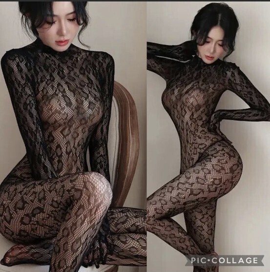 ボディストッキング オープンクロッチ 穴あき セクシーランジェリー コスプレ 豹柄 全身網タイツ 送料無料 中身バレなし発送