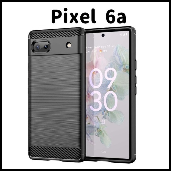 Pixel 6a ブラック スマホケース 上下炭素 (ゆうパケ)