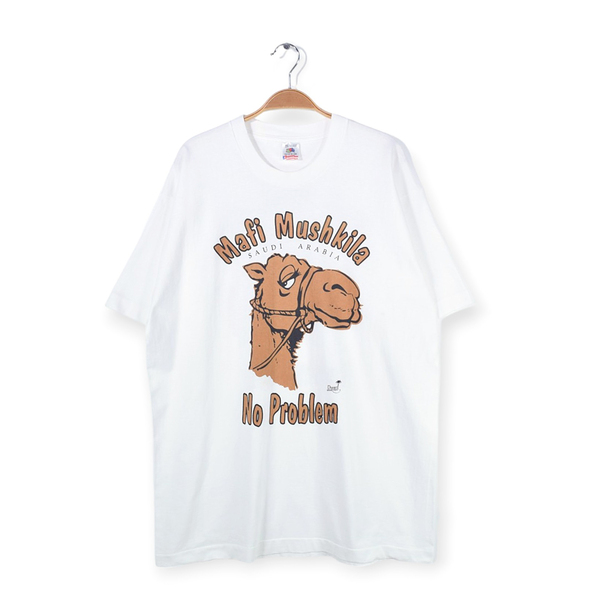 【送料無料】90s サウジアラビア ラクダ USA製 ヴィンテージTシャツ 両面プリント ホワイト 袖裾シングルステッチ メンズXL 古着 @BZ0383