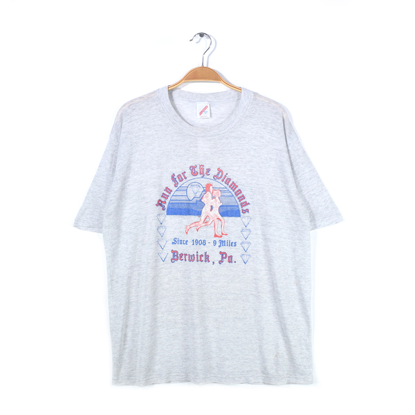 【送料無料】90s マラソン大会 USA製 ヴィンテージTシャツ バーガーキング 袖シングルステッチ グレー ジャージーズ メンズXL 古着 @BZ0386