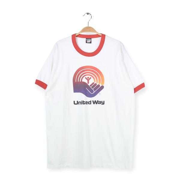 【送料無料】80s 90s ユナイテッドウェイ USA製 ヴィンテージリンガーTシャツ 企業系 UNITED WAY スクリーンスターズ トリムT XL @BZ0396