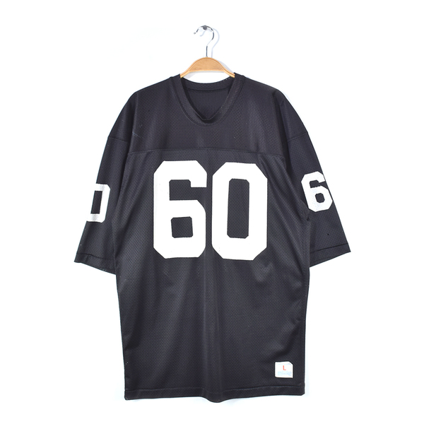 【送料無料】60s 70s チャンピオン USA製ヴィンテージフットボールTシャツ プロダクツタグ ナンバリング ブラック メッシュ L 古着 @BD0044