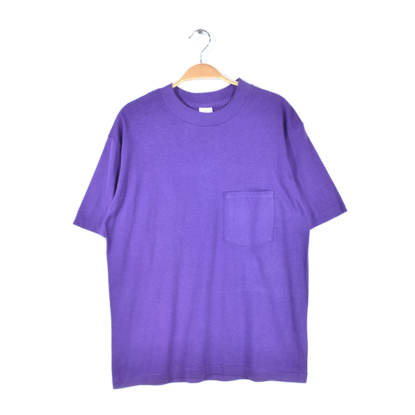 【送料無料】70s 80s OCEAN TO OCEAN USA製 ヴィンテージTシャツ パープル 無地 ポケット ポケT シングルステッチ ソリッド L 古着 @BZ0402