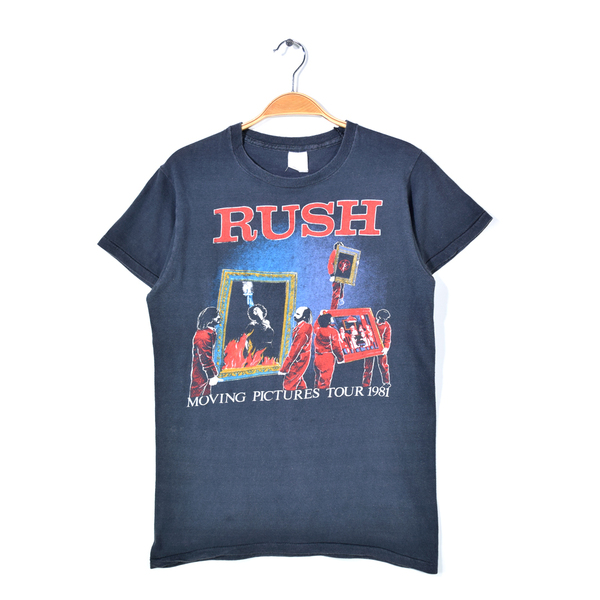 【送料無料】80s ラッシュ ヴィンテージロックTシャツ プログレ ブラック ムーヴィングピクチャーズ RUSH Moving Pictures S相当 @AAD1055