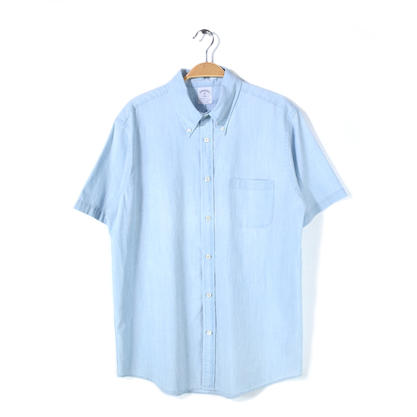【送料無料】ブルックスブラザーズ ボタンダウン シャンブレーシャツ ライトブルー 半袖シャツ BROOKS BROTHERS メンズM 古着 @CB1312