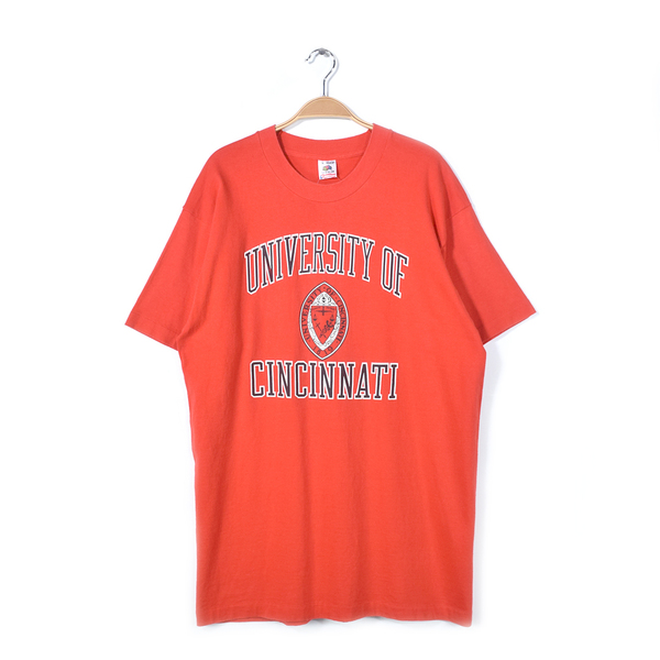 【送料無料】80s 90s シンシナティ大学 USA製 ヴィンテージTシャツ カレッジ アーチロゴ フルーツオブザルーム CINCINNATI メンズL @BZ0406