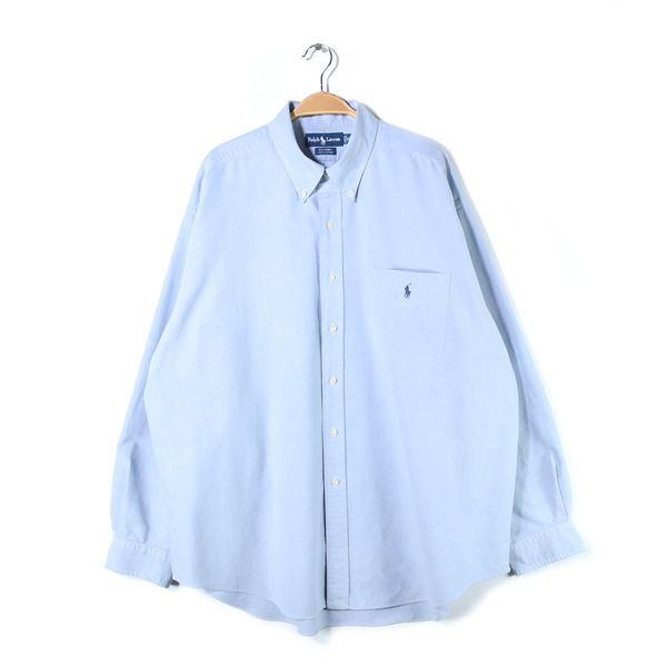 【送料無料】90s ラルフローレン ビッグシャツ ボタンダウン オックスフォードシャツ ポケット RALPH LAUREN メンズXL 古着 @CA1462