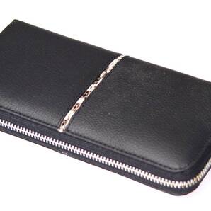【今月イチオシ限定SALE】【送料込み】【激安】【新品】【税込み】牛革 スネークスキンライン シングルファスナー ラウンドウォレットBK