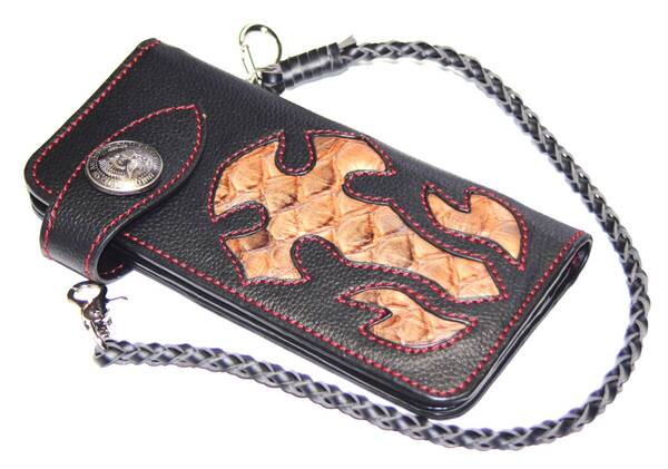 【決算大感謝祭特別SALE】【送料込み】【激安】【新品】【税込み】本パイソン革 牛革 レプリカコンチョ ライダースロングウォレット 3