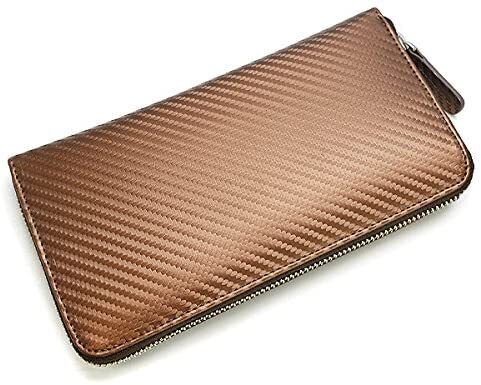 【物価高応援タイムセール】【送料込み】【期間限定】【新品】【税込み】カーボンレザー☆インナーベージュ☆ラウンドロングウォレット 銅