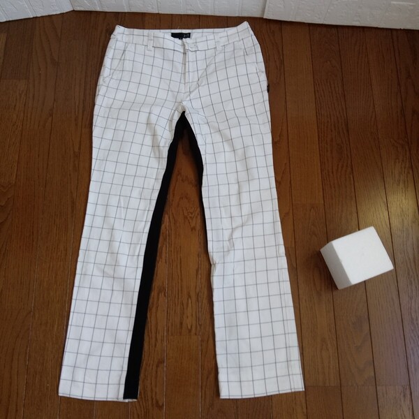 1907【中古】23区GOLF ゴルフウェア ロング パンツ メンズ サイズ W67 白黒升目柄