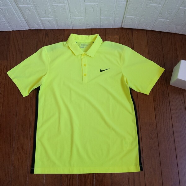 1909【中古】NIKE GOLF ナイキゴルフ ゴルフウェア 半袖 ポロシャツ メンズ サイズ M 蛍光イエロー黒