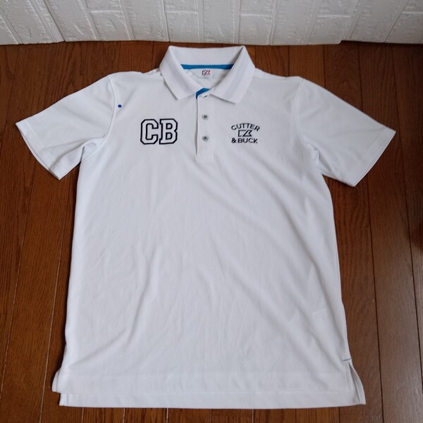 1918【中古】CUTTER&BUCK GOLF カッター&バックゴルフ ゴルフウェア 半袖ポロシャツ メンズ サイズ L 白紺青