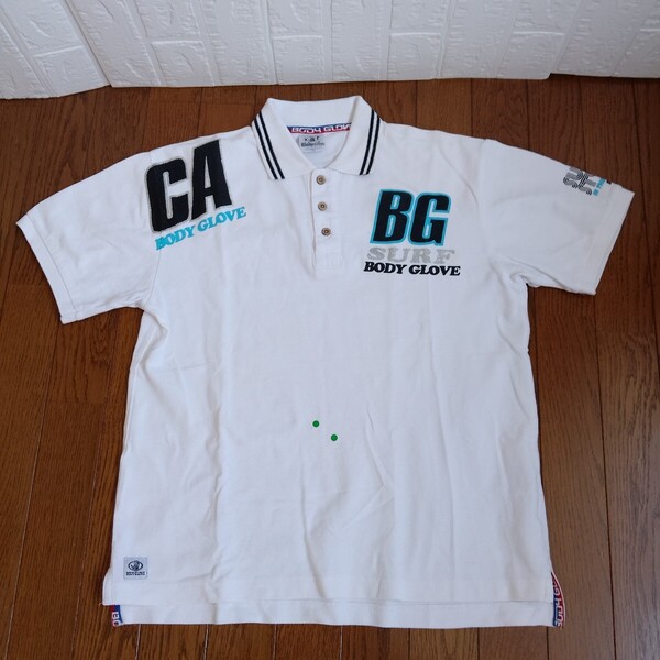 1932【中古】BODY GLOVE GOLF ボディーグローブゴルフ ゴルフウェア 半袖 ポロシャツ メンズ サイズ L 白プリント