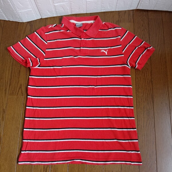 1949【中古】PUMA GOLF プーマゴルフ ゴルフウェア 半袖 ポロシャツ メンズ サイズ M 赤白黒ボーダー柄
