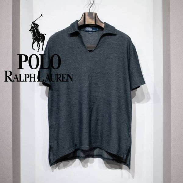 M / 90s POLO by RALPH LAUREN オールド ポロ ラルフローレン スキッパー 半袖 コットン ニット シャツ グレー Tシャツ ポロシャツ 古着