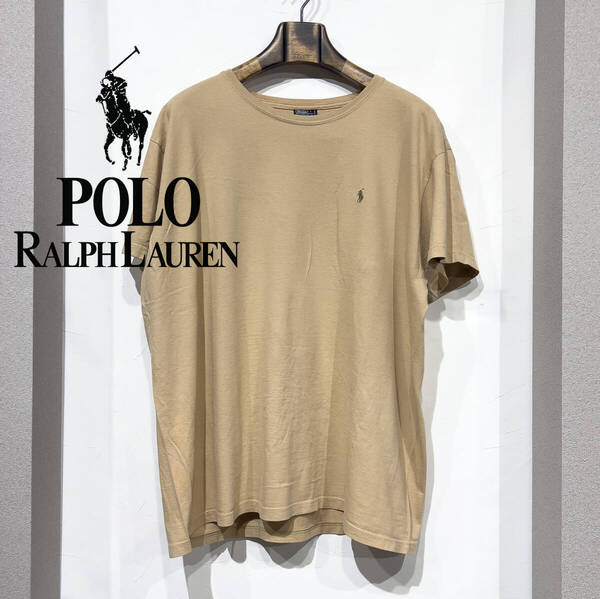 XL / 90s POLO by RALPH LAUREN オールド ラルフローレン コットン Tシャツ ドロップショルダー ベージュ ブラウン スプラッシュ 古着