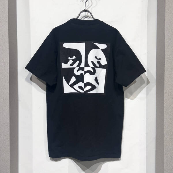M / OBEY オベイ 半袖 丸首 クルーネック バックプリント Tシャツ 黒 ブラック アート 古着 ヘビーウェイト