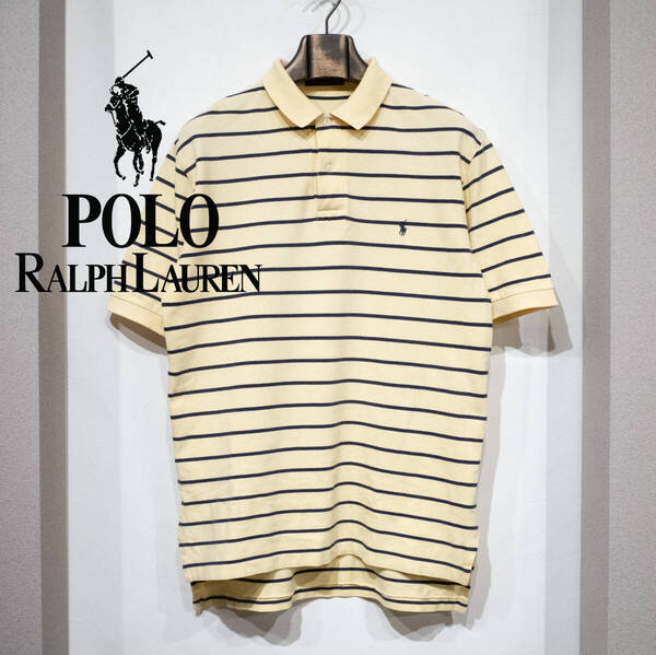 L / 90s 00s POLO by RALPH LAUREN ラルフローレン 半袖 ポロシャツ 鹿の子 イエロー ネイビー ボーダー 古着 プレッピー アメトラ
