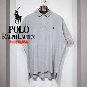 【アメリカ製】L / 80s 90s POLO by RALPH LAUREN ラルフローレン コットン 半袖 ポロシャツ グレー Made in USA 古着 ネイビーポニー刺繍