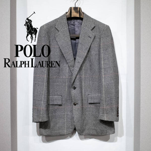 175 / 80s 90s POLO by RALPH LAUREN ラルフローレン 最高級 シルク100% グレンチェック 千鳥格子 テーラードジャケット 古着 日本製