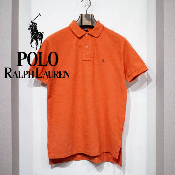 M / 90s 00s POLO by RALPH LAUREN ラルフローレン EXCLUSIVE OF DECORATION 半袖 鹿の子 ポロシャツ オレンジ グリーンポニー 刺繍 古着