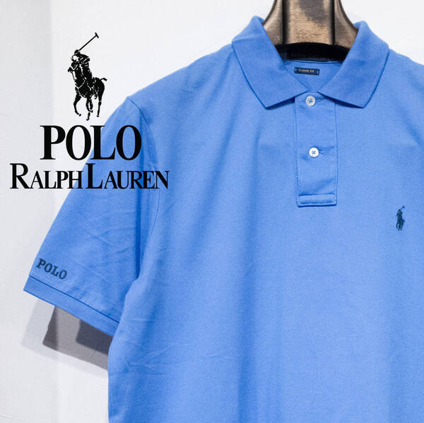 M / POLO RALPH LAUREN 現行ラルフローレン 半袖 メッシュ ポロシャツ クラシックフィット ブルー ネイビーポニー 袖ロゴ刺繍 古着