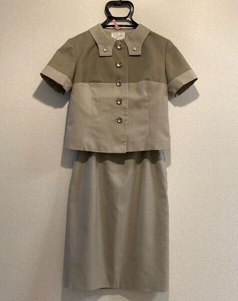 【vintage】 セットアップ ジャケット キックプリーツ スカート スーツ ウィメンズ 1960年代後半 昭和レトロ 古着 【美品】
