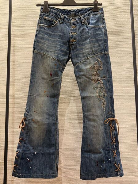 00s tornado mart flare denim cross デニム archive super rare y2k japanese label ifsixwasnine l.g.b. goa rick owens 14th addiction