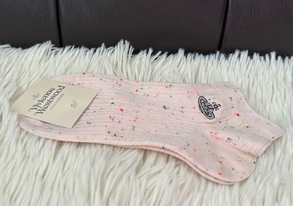 ヴィヴィアンウエストウッド 刺繍ロゴ ピンク マルチカラー カラフル 綿混 ショートソックス 靴下