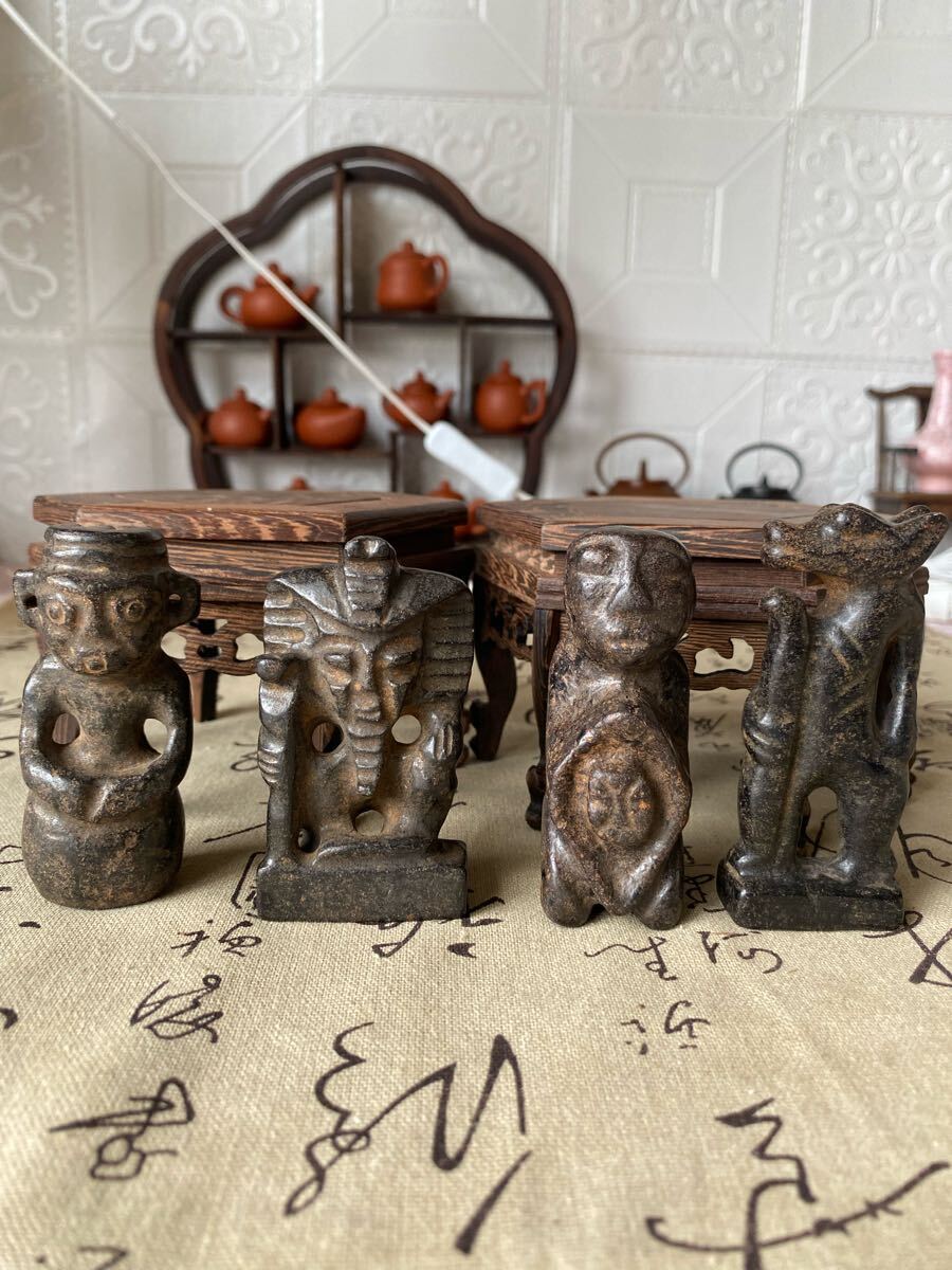 珍品 神官 遼西紅山文化 古玉細工彫 黒曜石 縁起物 パワーストーン