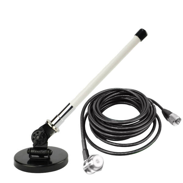 【送料無料】144/430MHz帯 22㎝ アンテナ(白)+2軸可動式マグネットアンテナ基台+RG58(3D-2V相当)同軸ケーブル5m MJL-MP接栓 セット