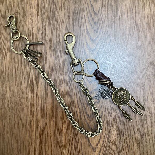 ウォレットチェーン キーホルダー 本革 イーグル 鷹 アメカジ バイカー ストリート