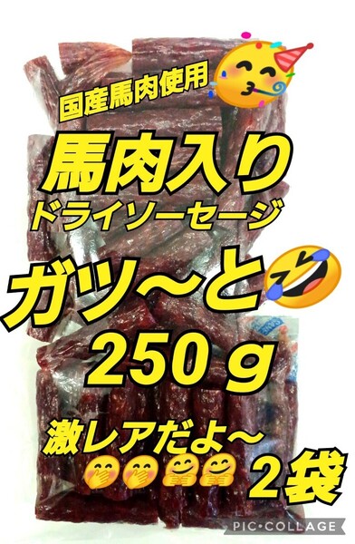 山形の味★おいしい山形 宮内ハム 馬肉ドライソーセージ 250g 2袋 てんこ盛り ヘルシー 激レア さくら肉 馬肉 アウトレット