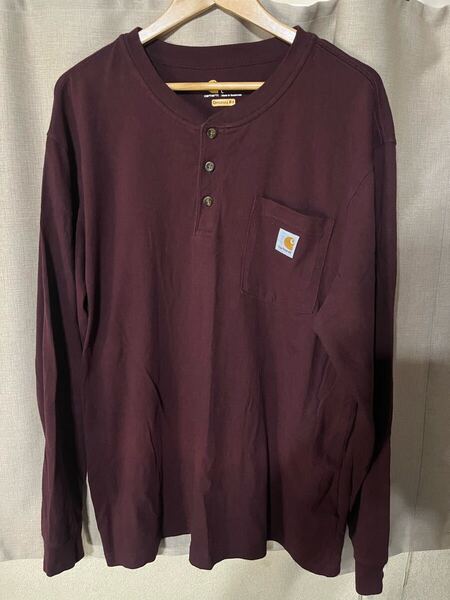Carhartt カーハート サイズL 長袖ヘンリーネックTシャツ 長袖Tシャツ ロンT バーガンディー系