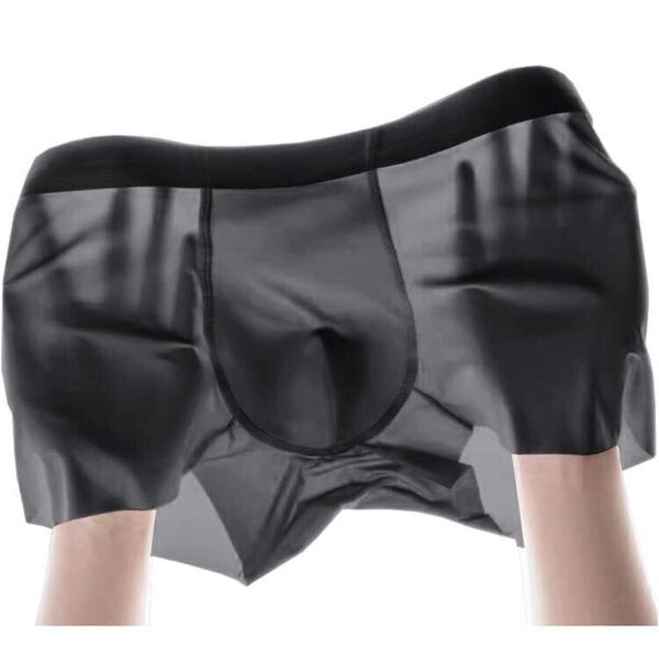 メンズボクサーパンツ 薄型 ブリーフ アイスシルク下着 3D 立体成型 薄型 シームレス ボクサーブリーフ メンズパンツ 冷感パンツ 黒2枚L
