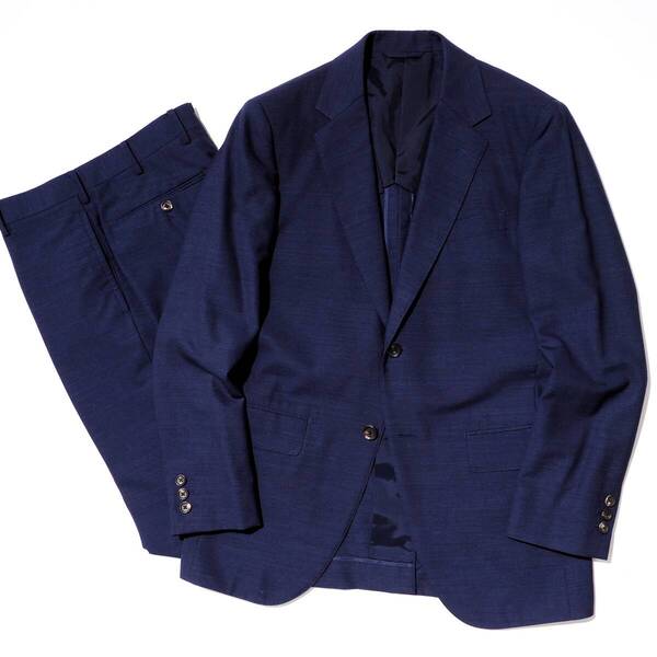 伊勢丹メンズ館 購入「ISETAN MEN'S」春夏 トロピカルウール素材◎アンコン仕立て セットアップ スーツ ジャケット&パンツ ネイビー 44 S