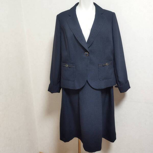 超美品 17ABR 大きいサイズ 4L ネイビー ワンピース アンサンブルスーツ