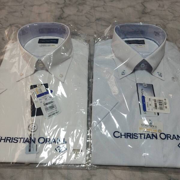 新品★2枚 メンズM39 半袖シャツ ボタンダウン エコテックス 洋服の青山 CHRISTIAN ORANI クリスチャンオラーニ