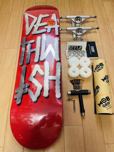 INDEPENDENTチタン合金製同等品トラック使用 DEATHWISH デスウィッシュ スケートボード スケボー 8.0*31.5 コンプリートセット 赤銀