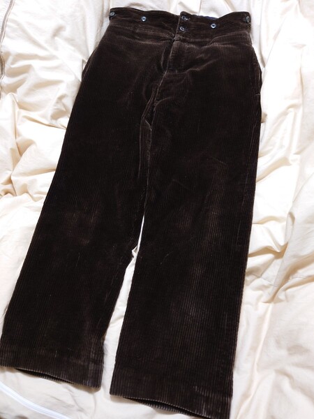 1940s フランス ヴィンテージ パンツ コーデュロイ 太畝 ベルベット ワーク シンチバック 30s 40s